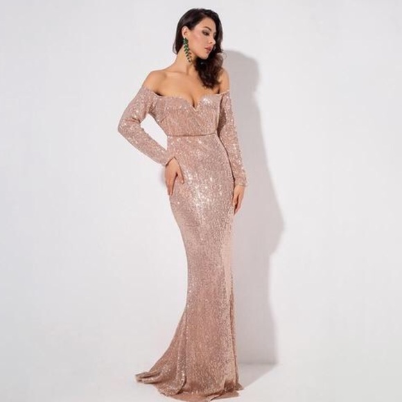 sequin bardot maxi dress